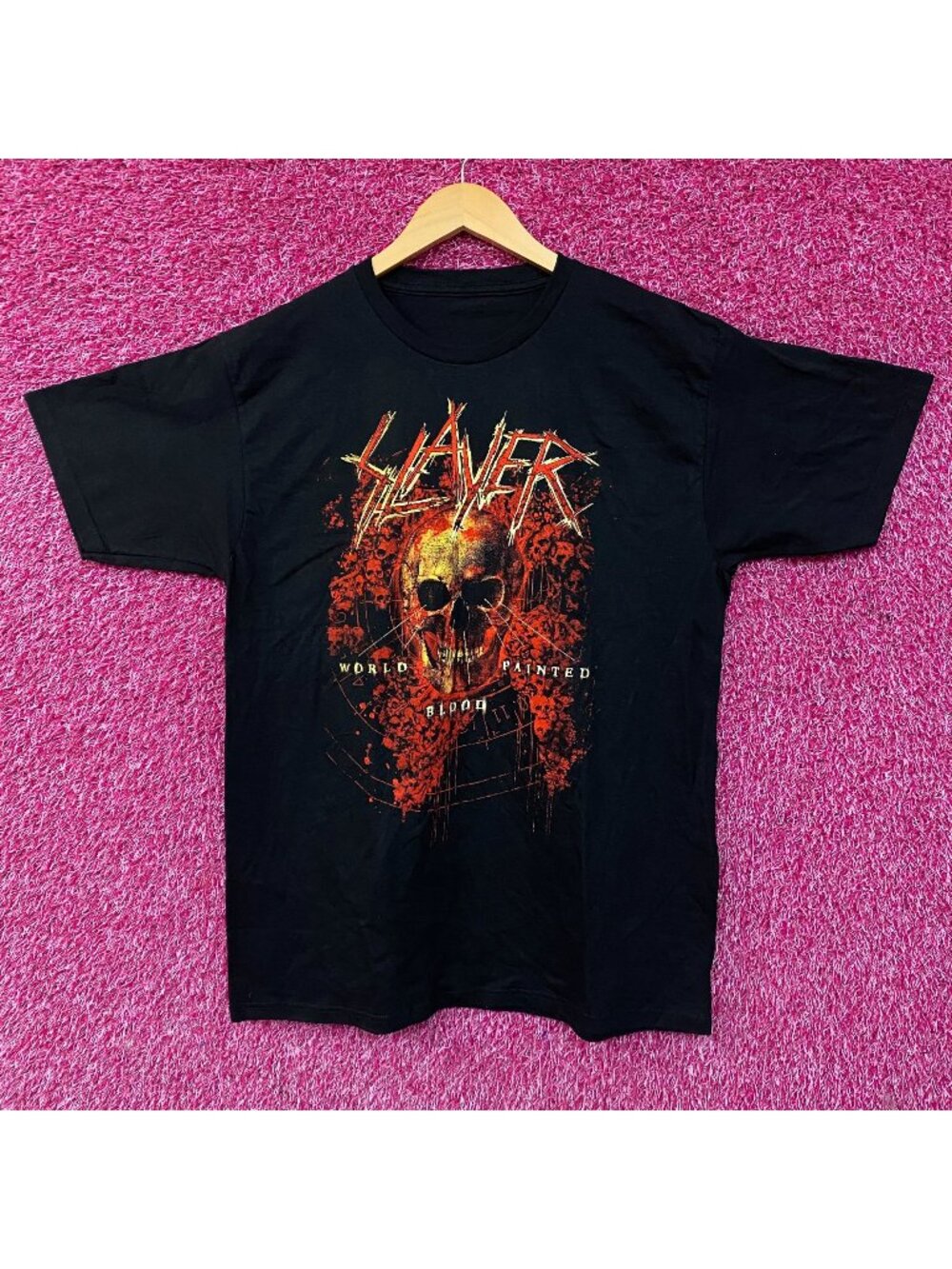 Slayer World Painted Blood Skull Thrash Metal Graphic T-Shirt Large